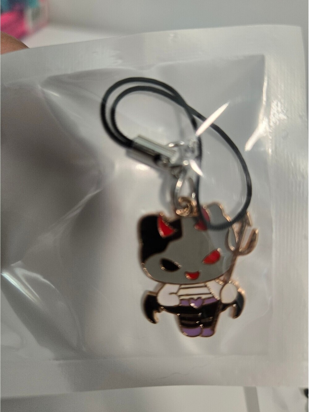 Black cat enamel phone charm